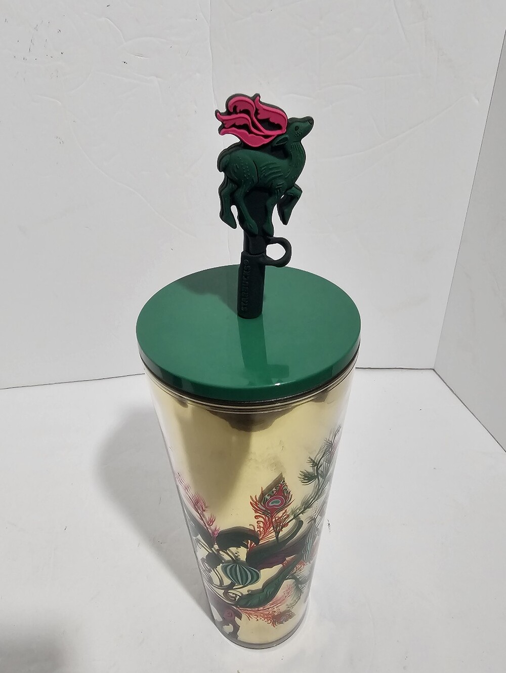 Starbucks Holiday 2024 Green Reindeer Ornament Staw Topper 24Oz Cold Cup Tumbler